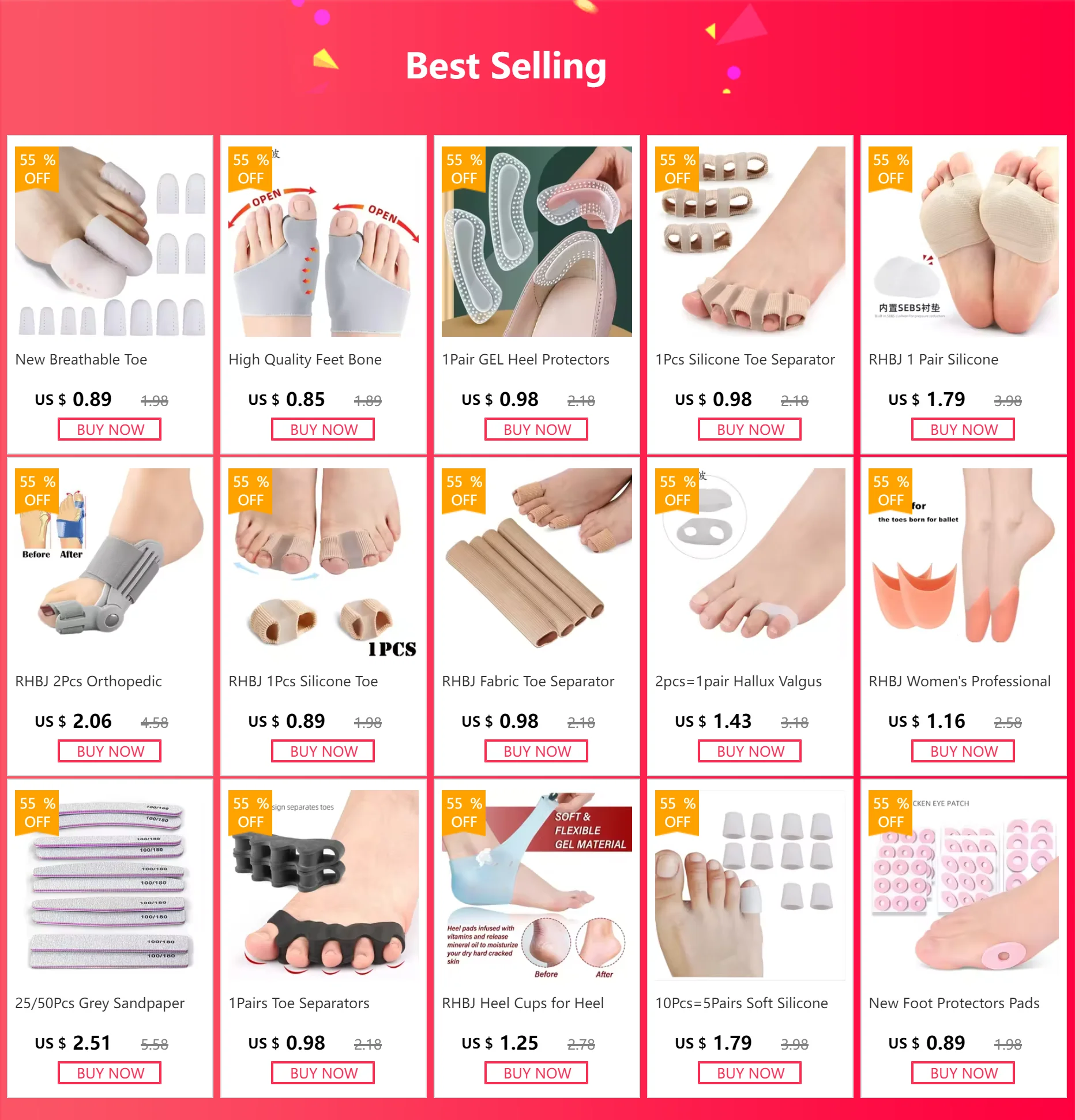 2Pcs Hallux Valgus Corrector Bunions for Toes Foot Finger Separator Toe Separator Foot Care Haluksy Bunion Foot Care Tools
