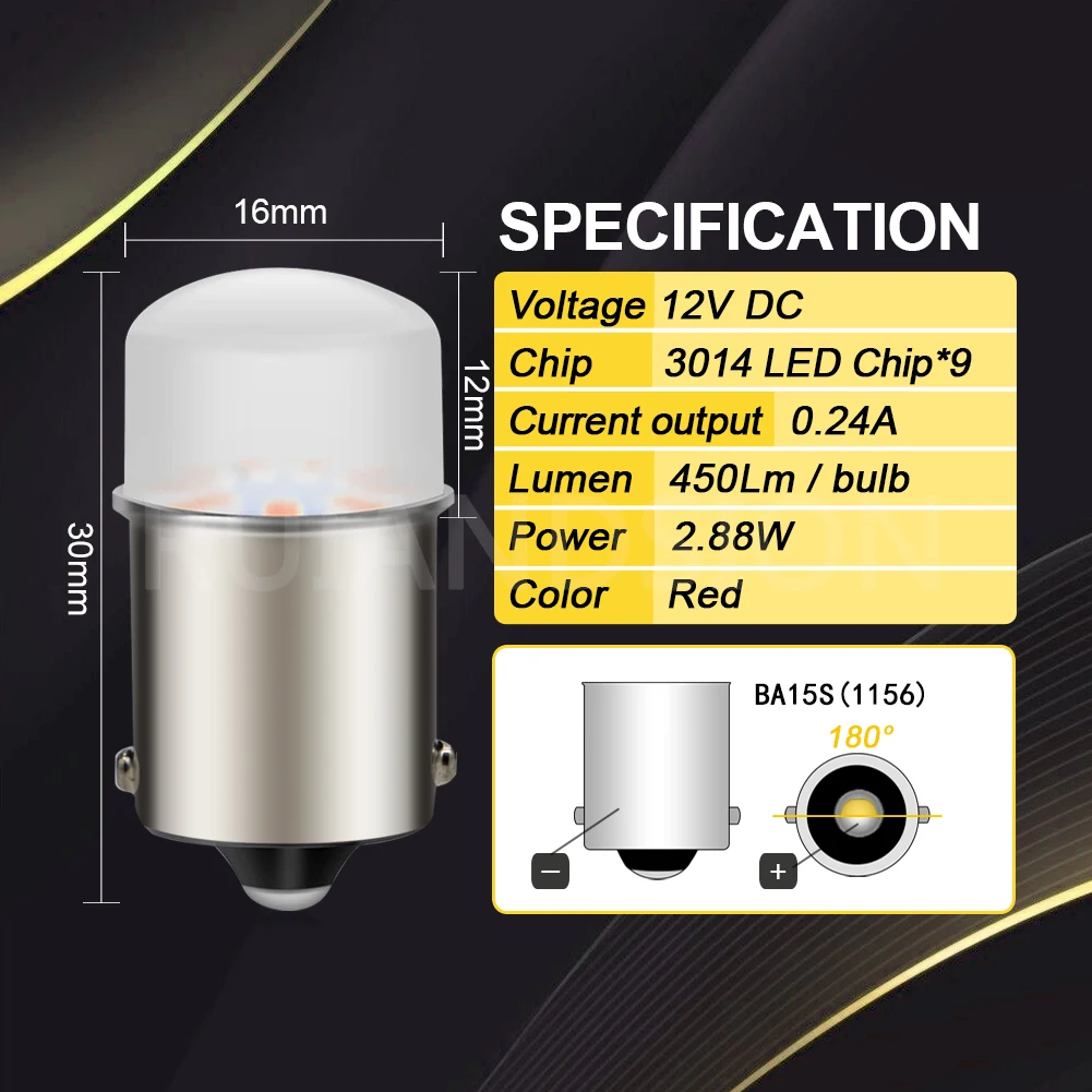 RUIANDSION P21W 1156 BA15S LED P21/5W BAY15D 1157 LED Bulb 12V Tail Brake Light Reverse Lamp Turn Signal Light Frosted Cover