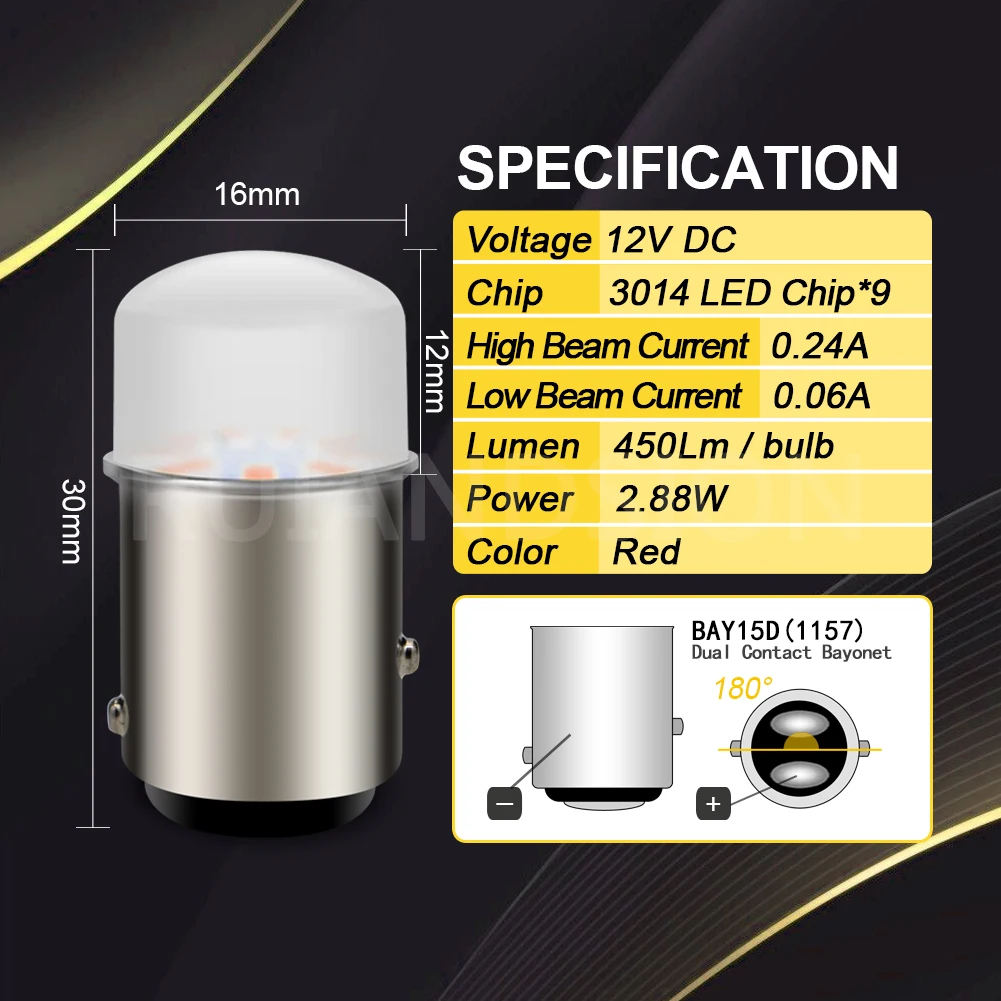 RUIANDSION P21W 1156 BA15S LED P21/5W BAY15D 1157 LED Bulb 12V Tail Brake Light Reverse Lamp Turn Signal Light Frosted Cover