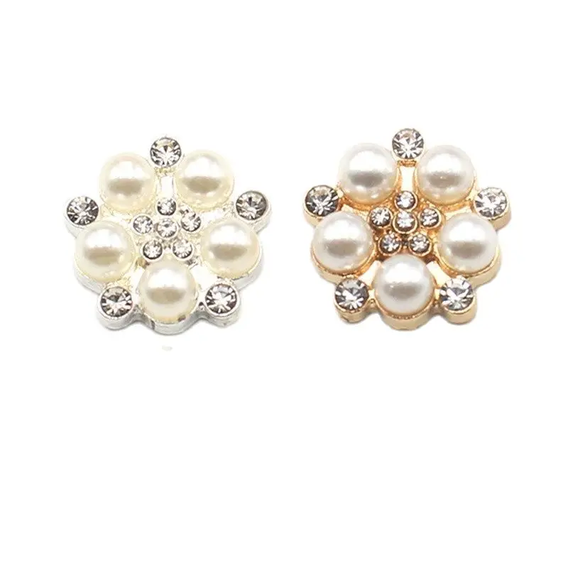10Pcs Delicate and Compact 15MM Metal Rhinestone Pearl Jewelry Button DIY Wedding Dress Hair Accessories Invitation Accessories