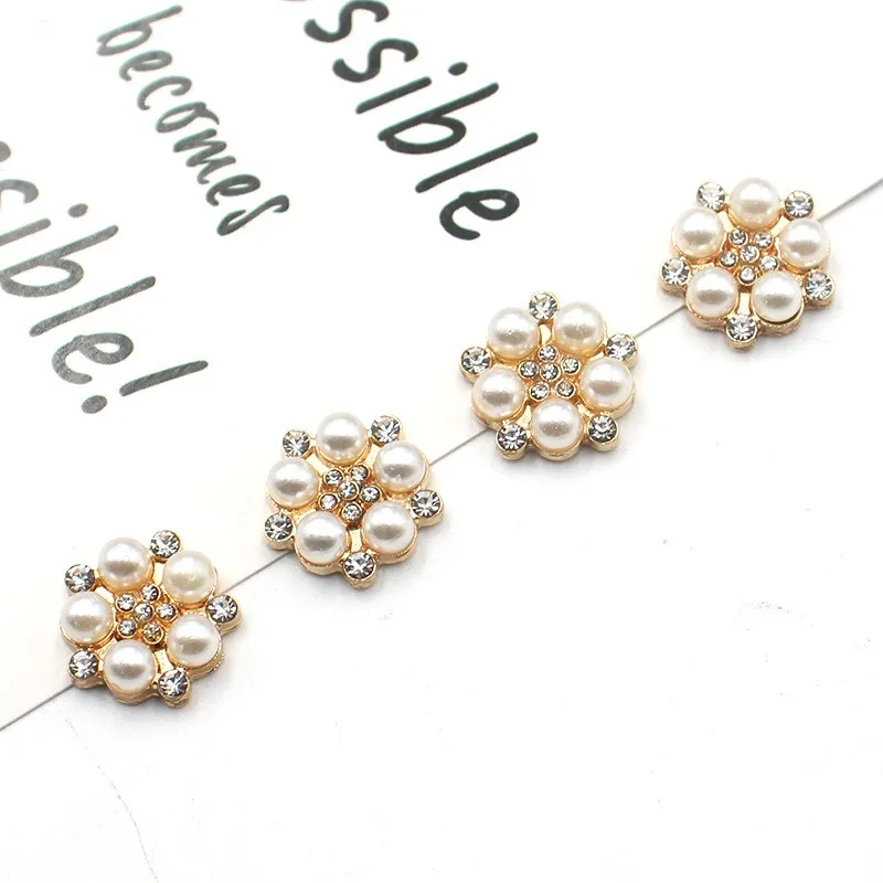 10Pcs Delicate and Compact 15MM Metal Rhinestone Pearl Jewelry Button DIY Wedding Dress Hair Accessories Invitation Accessories