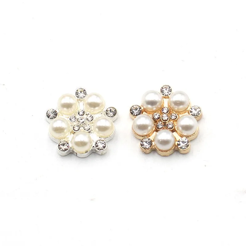10Pcs Delicate and Compact 15MM Metal Rhinestone Pearl Jewelry Button DIY Wedding Dress Hair Accessories Invitation Accessories