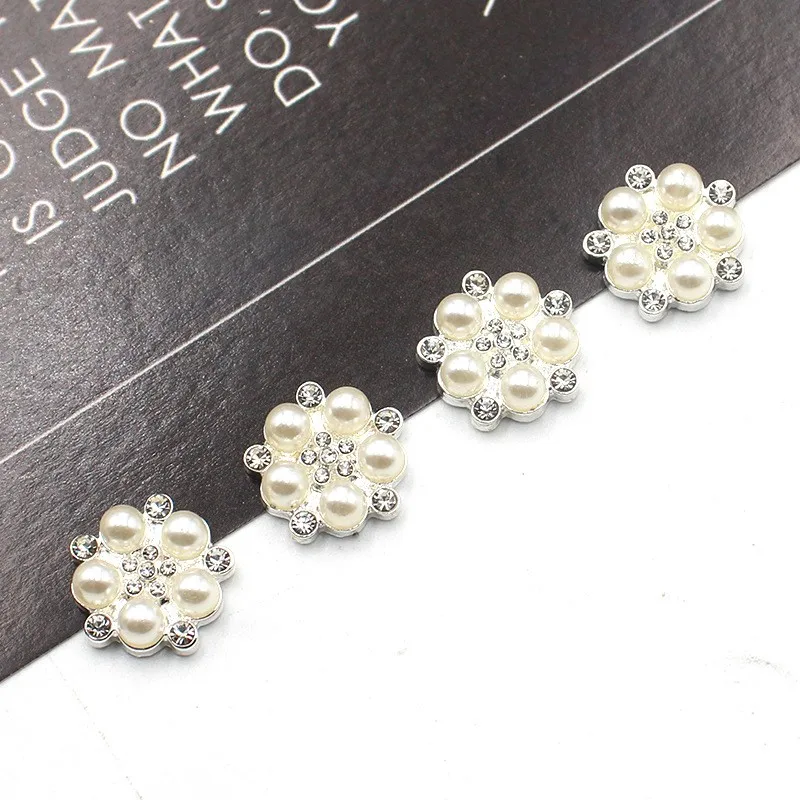 10Pcs Delicate and Compact 15MM Metal Rhinestone Pearl Jewelry Button DIY Wedding Dress Hair Accessories Invitation Accessories