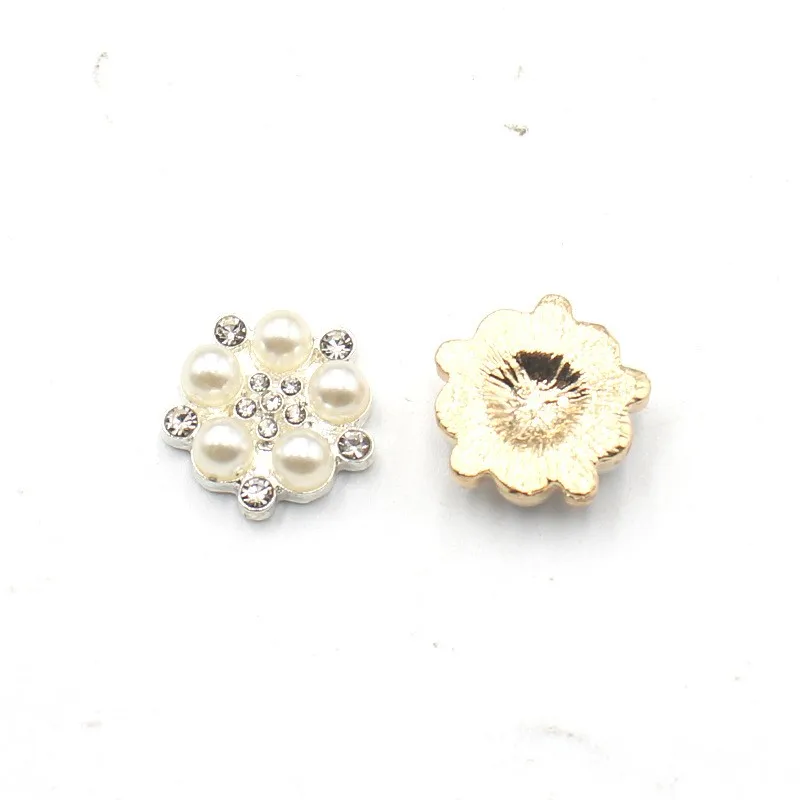 10Pcs Delicate and Compact 15MM Metal Rhinestone Pearl Jewelry Button DIY Wedding Dress Hair Accessories Invitation Accessories