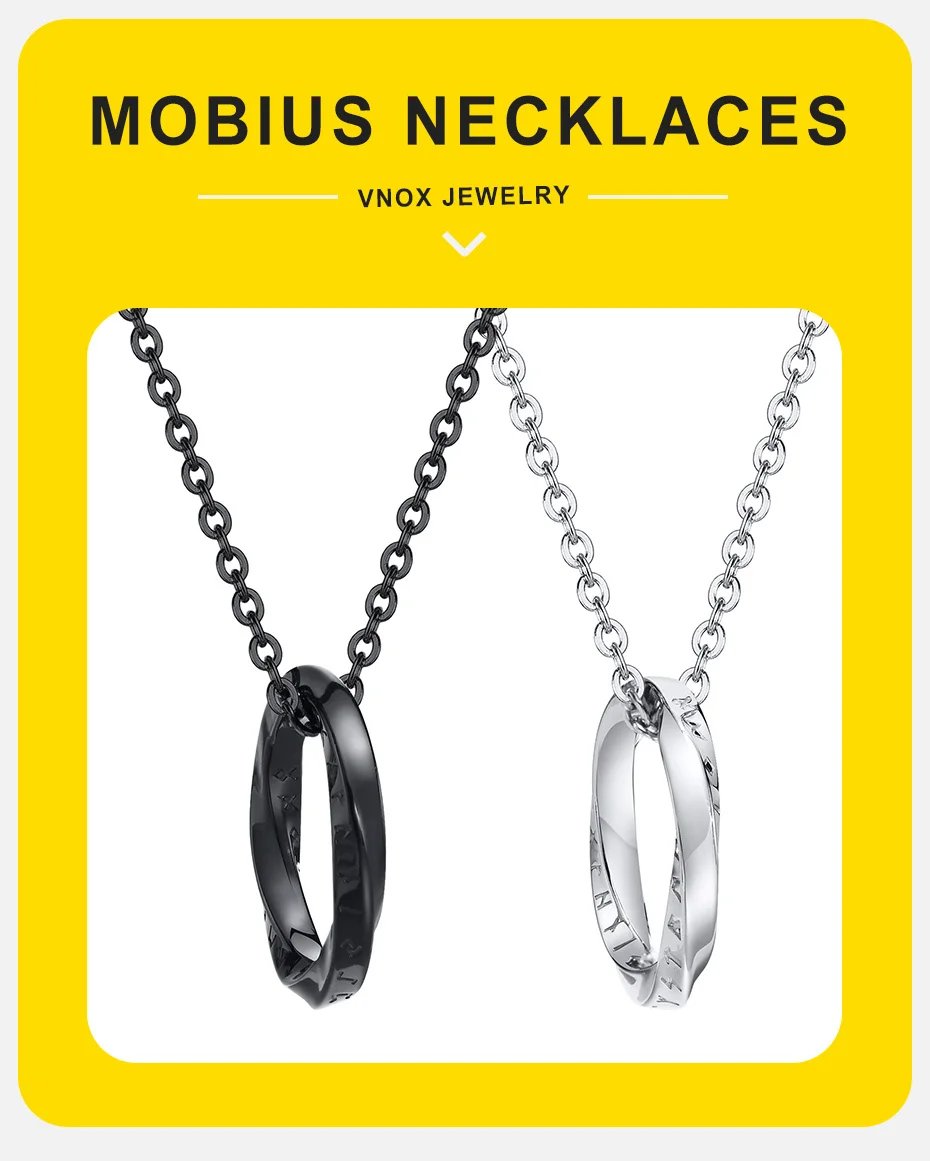 Vnox New Trendy Norse Viking Necklaces for Men, Stainless Steel Mobius Round Pendant Collar Male Gift Jewelry