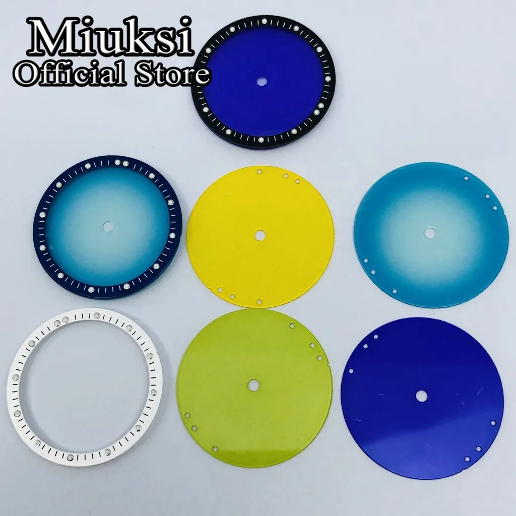 Miuksi 28.5mm black blue white transparent dial plastic movement bezel fit NH35 NH36 NH38 NH39 NH70 NH72 movement