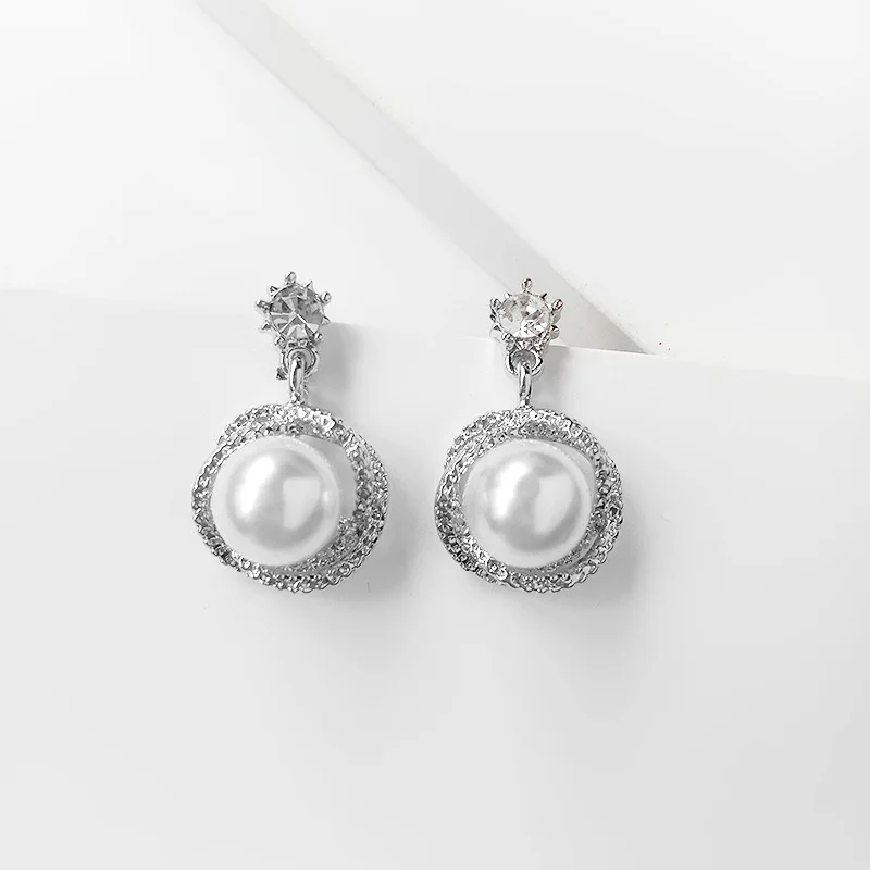 Korean Style Contracted Heart Pearl Earrings For Women Sweet Flower Zircon Geometric Pendant Earring Girl Party Jewelry Gift