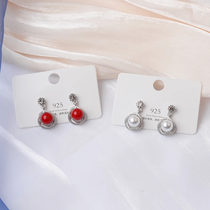 Korean Style Contracted Heart Pearl Earrings For Women Sweet Flower Zircon Geometric Pendant Earring Girl Party Jewelry Gift