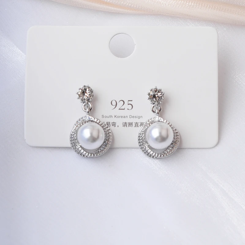 Korean Style Contracted Heart Pearl Earrings For Women Sweet Flower Zircon Geometric Pendant Earring Girl Party Jewelry Gift
