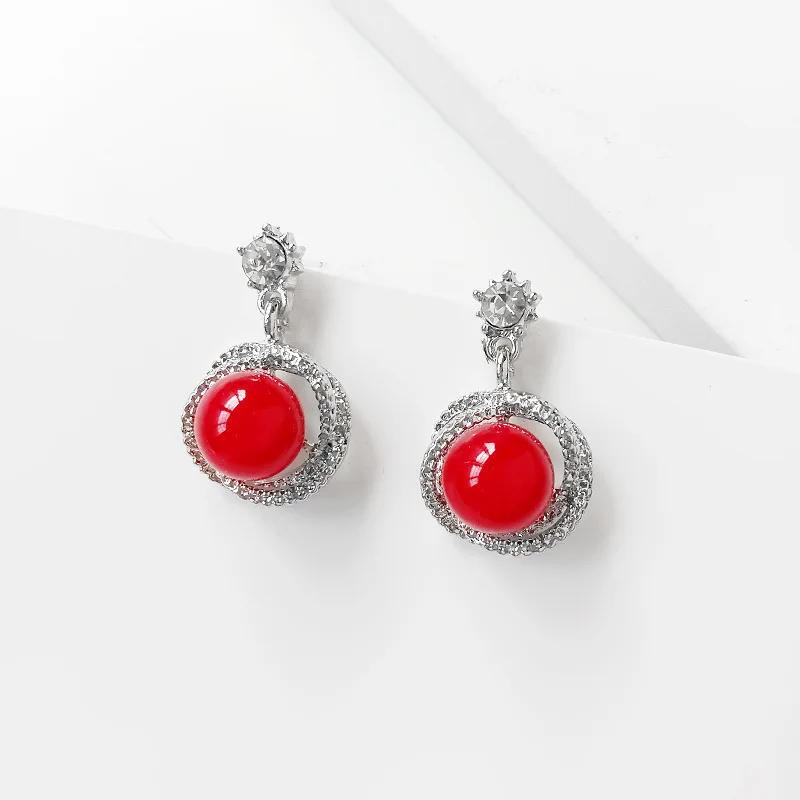 Korean Style Contracted Heart Pearl Earrings For Women Sweet Flower Zircon Geometric Pendant Earring Girl Party Jewelry Gift
