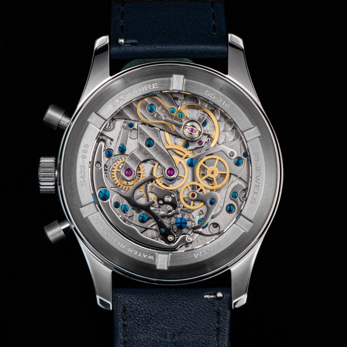 Sugess Pilot Watch Handwind Chronograph Mechanical Wristwatches Luminous Skeleton Men Watches Crystal Sapphire Leather New 2022