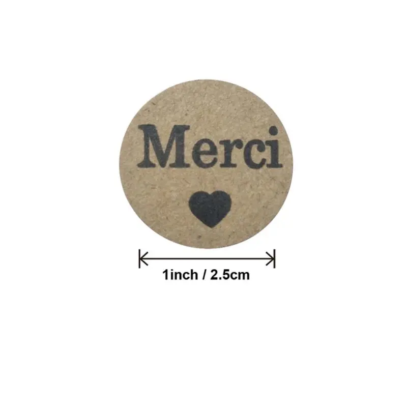 100-500pcs Kraft Merci Stickers French Thank You Stickers Gift Package Envelope Seal Label Stationery Stickers