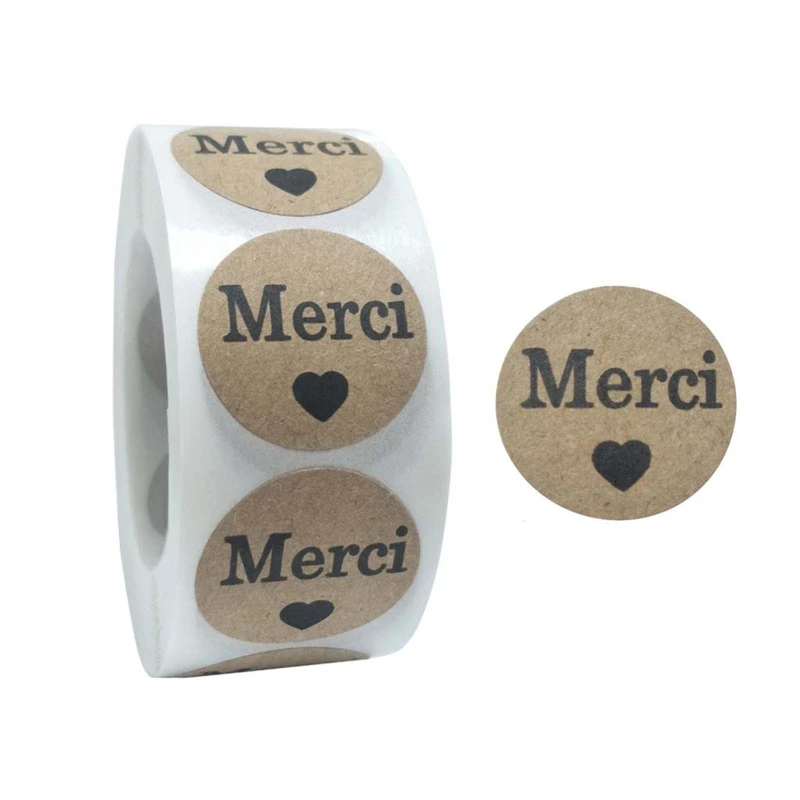 100-500pcs Kraft Merci Stickers French Thank You Stickers Gift Package Envelope Seal Label Stationery Stickers