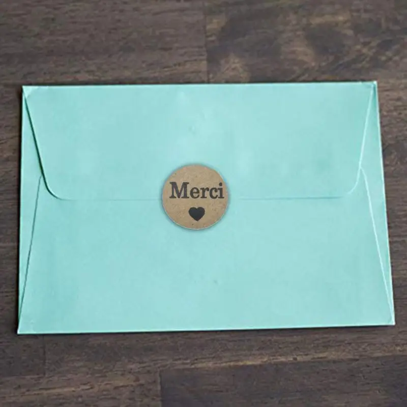 100-500pcs Kraft Merci Stickers French Thank You Stickers Gift Package Envelope Seal Label Stationery Stickers