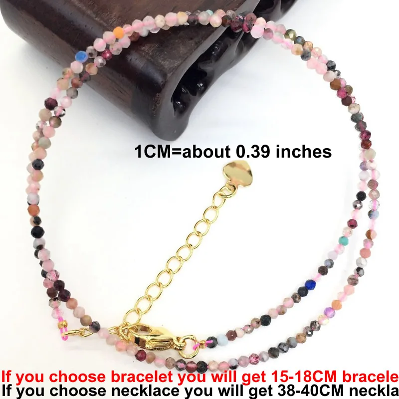 Natural Stone Beads Necklaces Bracelet 2-3MM Faceted Round Quarts Tourmalins Mini Beads Necklaces For Women Jewelry Gifts