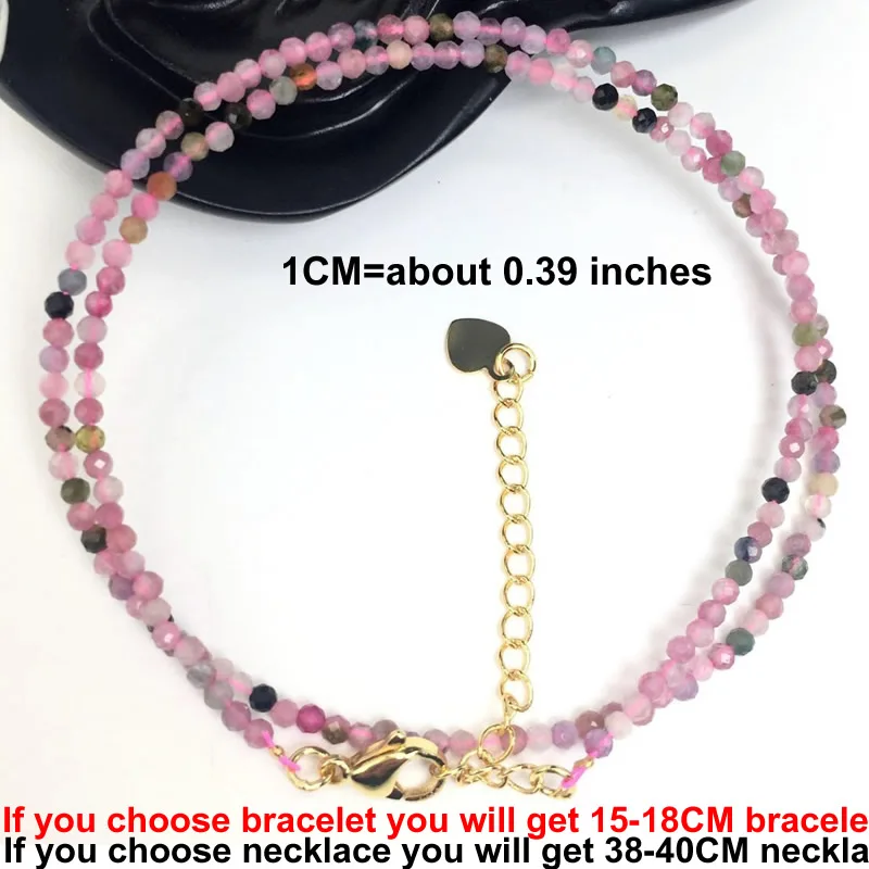 Natural Stone Beads Necklaces Bracelet 2-3MM Faceted Round Quarts Tourmalins Mini Beads Necklaces For Women Jewelry Gifts