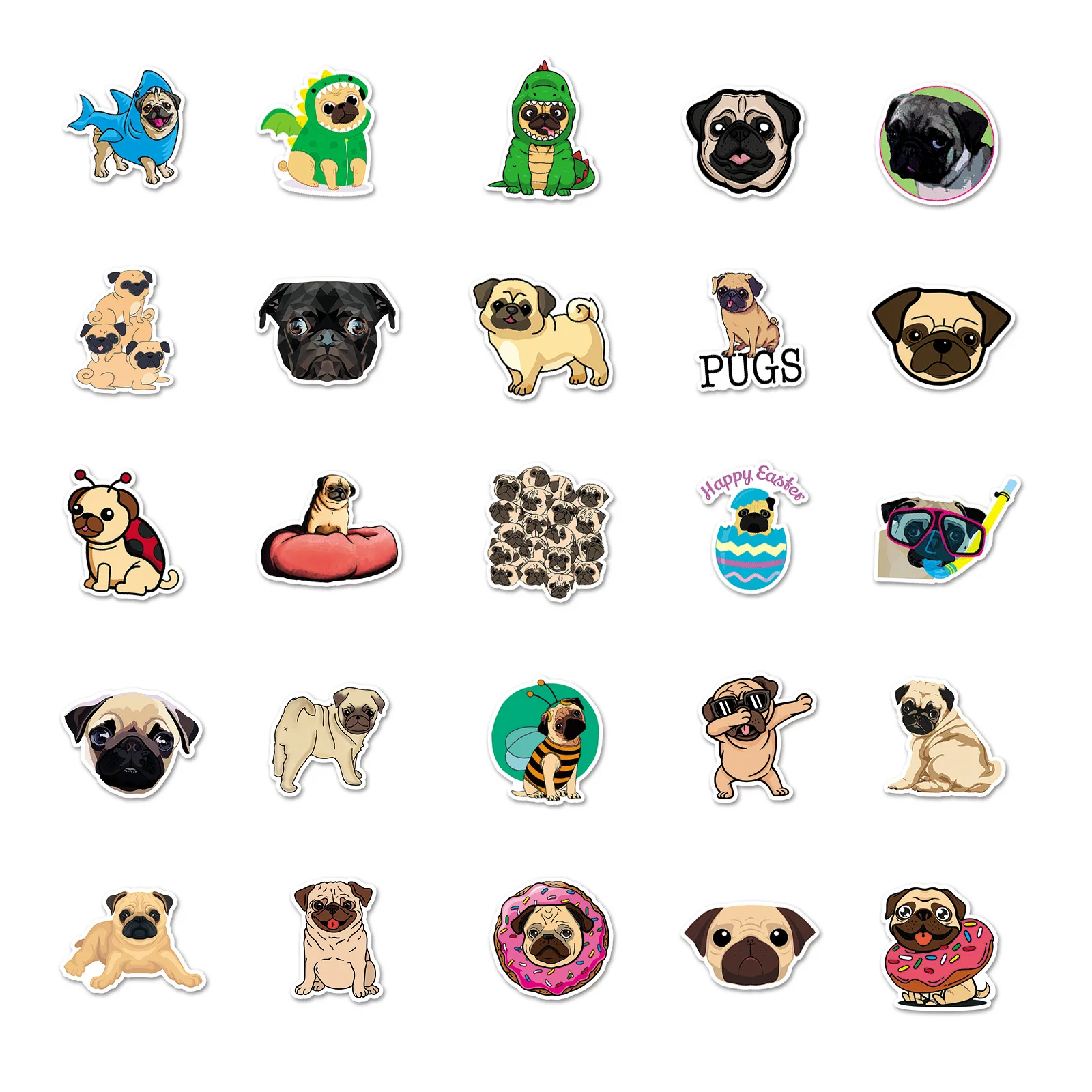 10/30/50pcs Cute Pug Dog Stickers Animals DIY Car Laptop Suitcase Skateboard Guitar Phone Cartoon Graffiti Sticker Kid Gift Toys