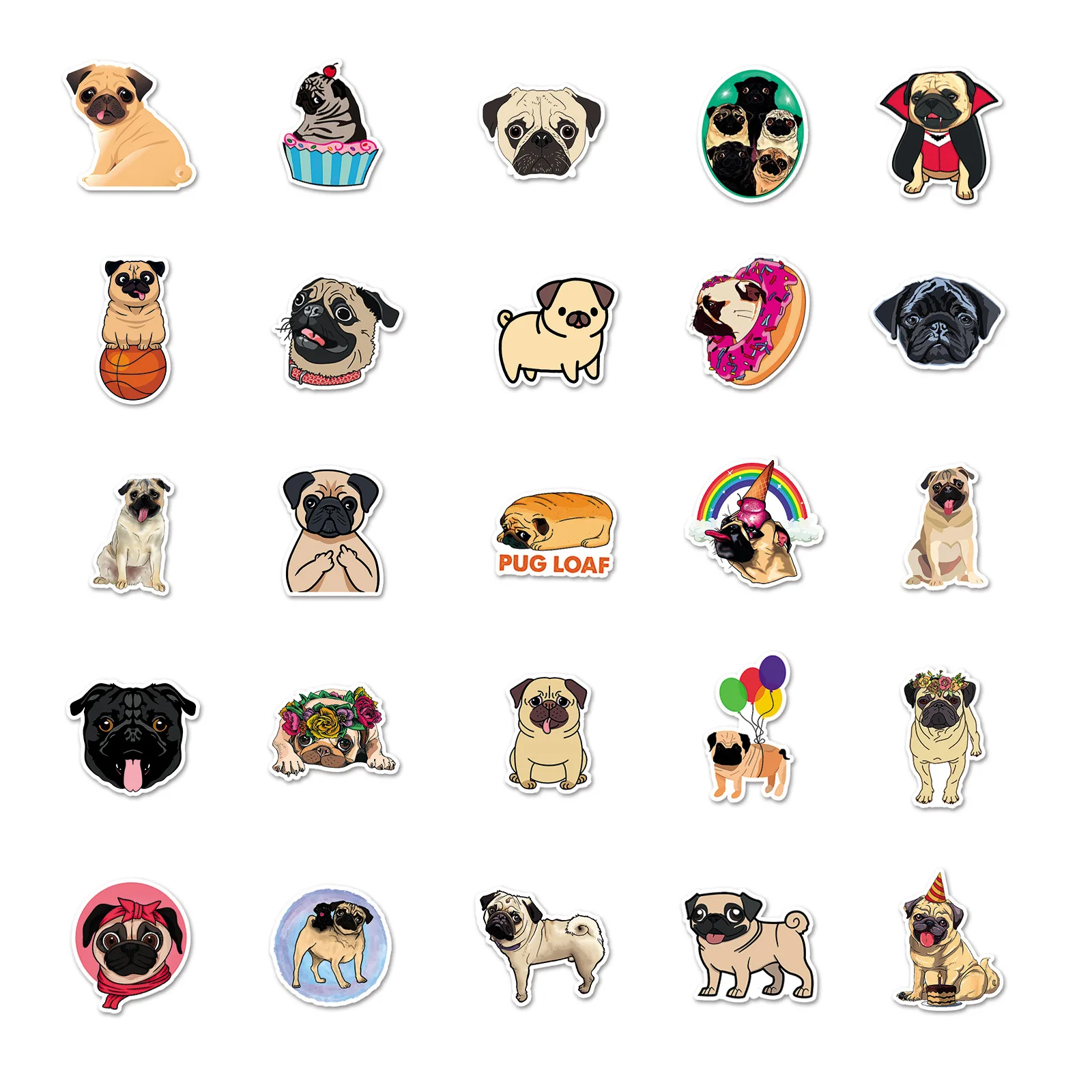 10/30/50pcs Cute Pug Dog Stickers Animals DIY Car Laptop Suitcase Skateboard Guitar Phone Cartoon Graffiti Sticker Kid Gift Toys
