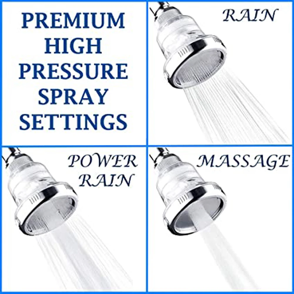 Wall Mount Rainfall Showerhead 3 Modes Adjustable Water Saving High Pressure Ceiling Shower Head Chlorine Fluoride Water Filter