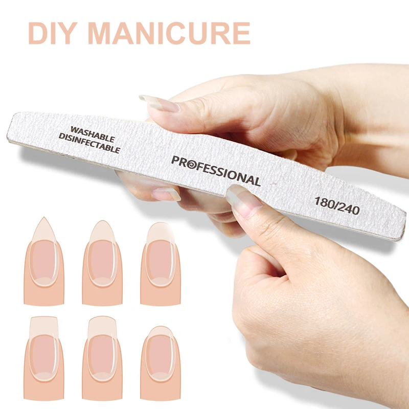10pcs Wooden Nail Files Set Professional Double-Sided Emery Board Manicure Buffer Grey Boat Pedicure Buffers 100/180/240 Grit