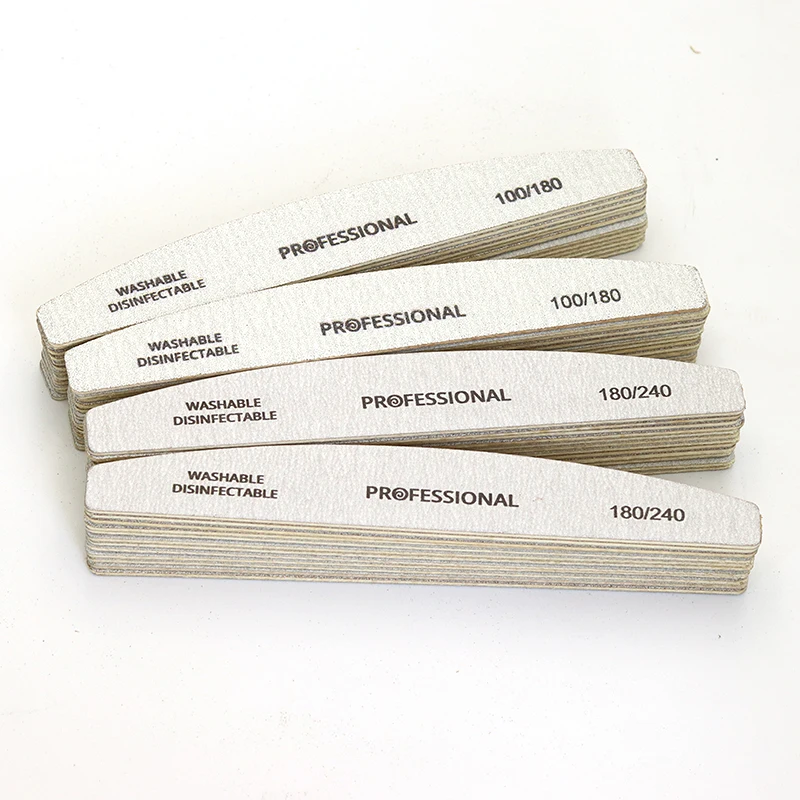 10pcs Wooden Nail Files Set Professional Double-Sided Emery Board Manicure Buffer Grey Boat Pedicure Buffers 100/180/240 Grit