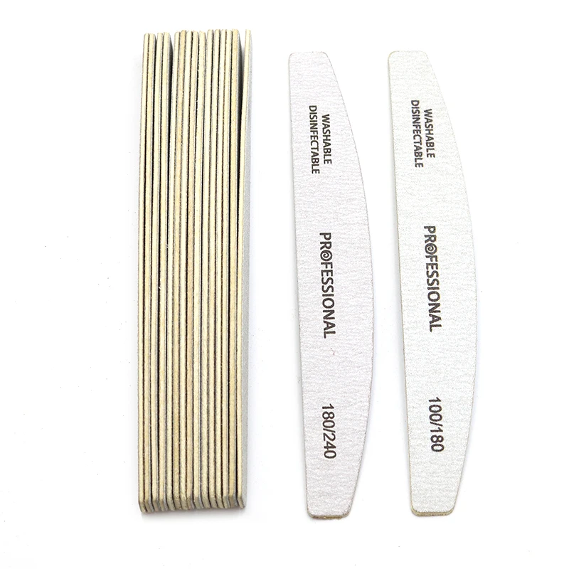 10pcs Wooden Nail Files Set Professional Double-Sided Emery Board Manicure Buffer Grey Boat Pedicure Buffers 100/180/240 Grit