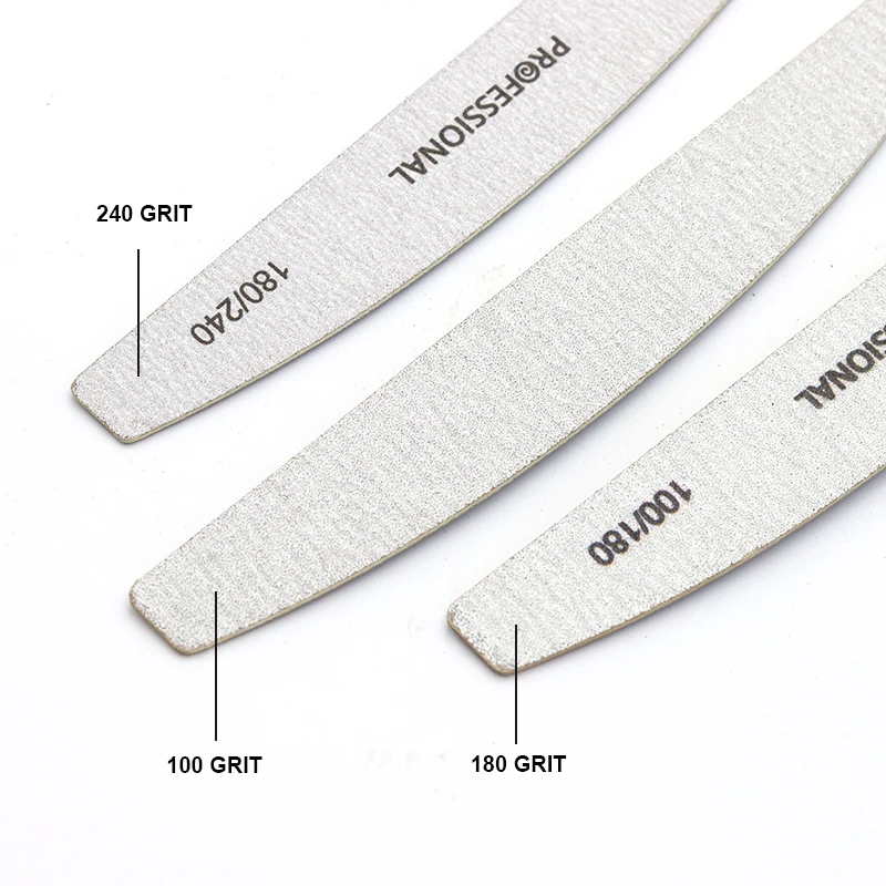 10pcs Wooden Nail Files Set Professional Double-Sided Emery Board Manicure Buffer Grey Boat Pedicure Buffers 100/180/240 Grit