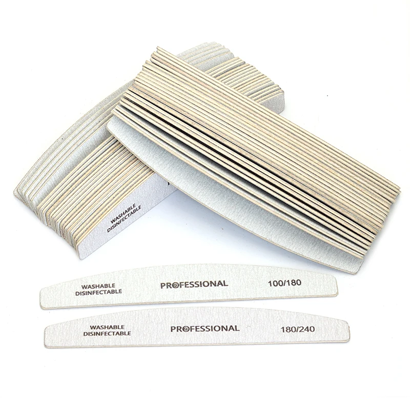 10pcs Wooden Nail Files Set Professional Double-Sided Emery Board Manicure Buffer Grey Boat Pedicure Buffers 100/180/240 Grit