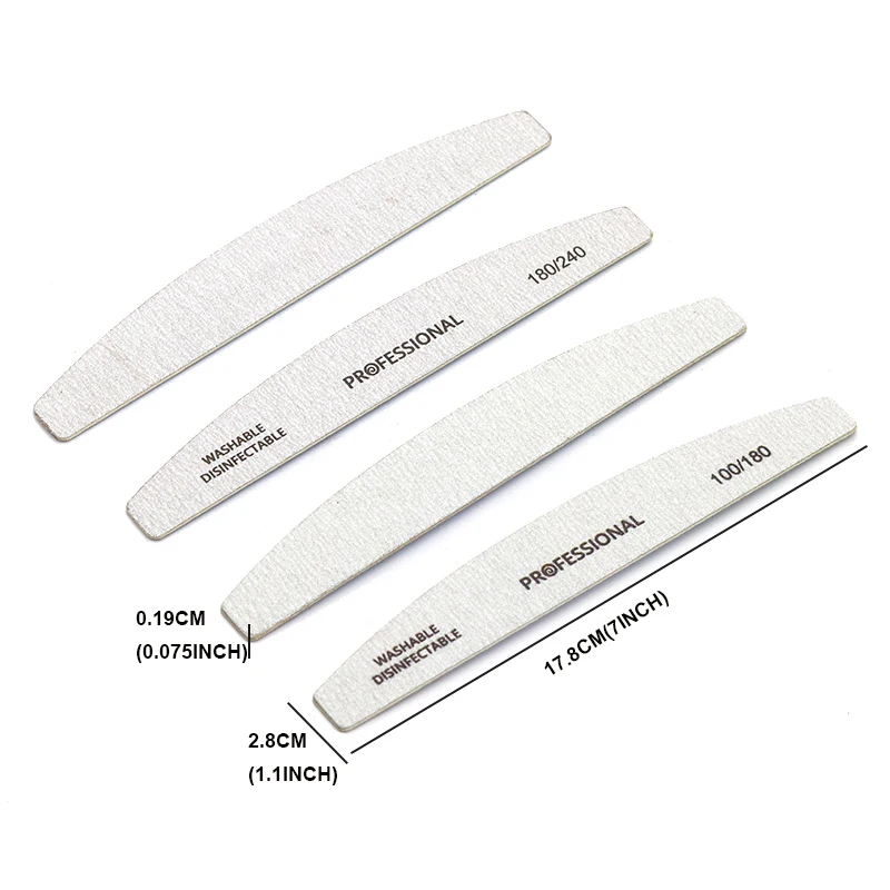 10pcs Wooden Nail Files Set Professional Double-Sided Emery Board Manicure Buffer Grey Boat Pedicure Buffers 100/180/240 Grit