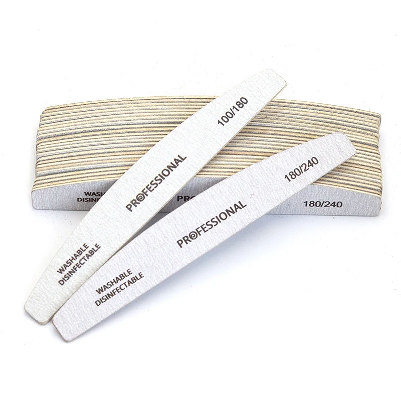 10pcs Wooden Nail Files Set Professional Double-Sided Emery Board Manicure Buffer Grey Boat Pedicure Buffers 100/180/240 Grit