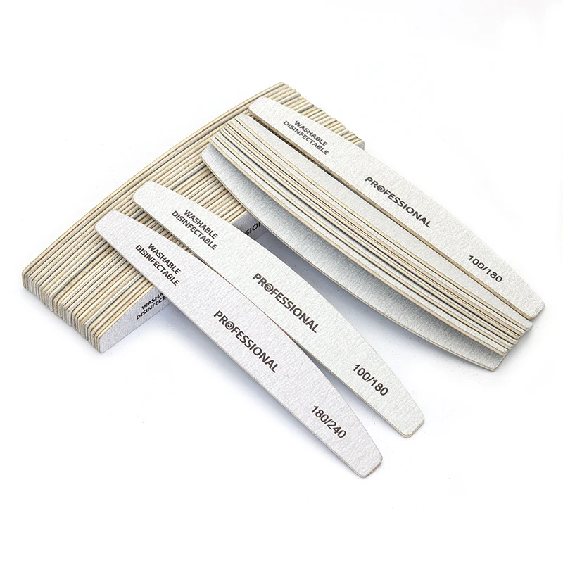 10pcs Wooden Nail Files Set Professional Double-Sided Emery Board Manicure Buffer Grey Boat Pedicure Buffers 100/180/240 Grit