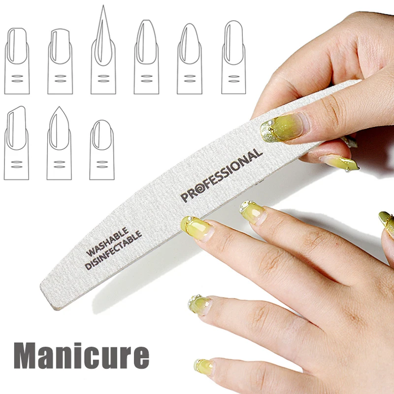 10pcs Wooden Nail Files Set Professional Double-Sided Emery Board Manicure Buffer Grey Boat Pedicure Buffers 100/180/240 Grit