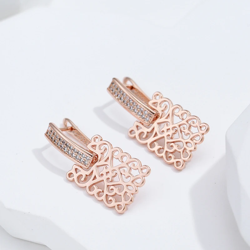Kienl Hot 585 Rose Gold Color Square Long Earring for Women Vintage Natural Zircon Glossy Metal Drop Earring Trend Daily Jewelry