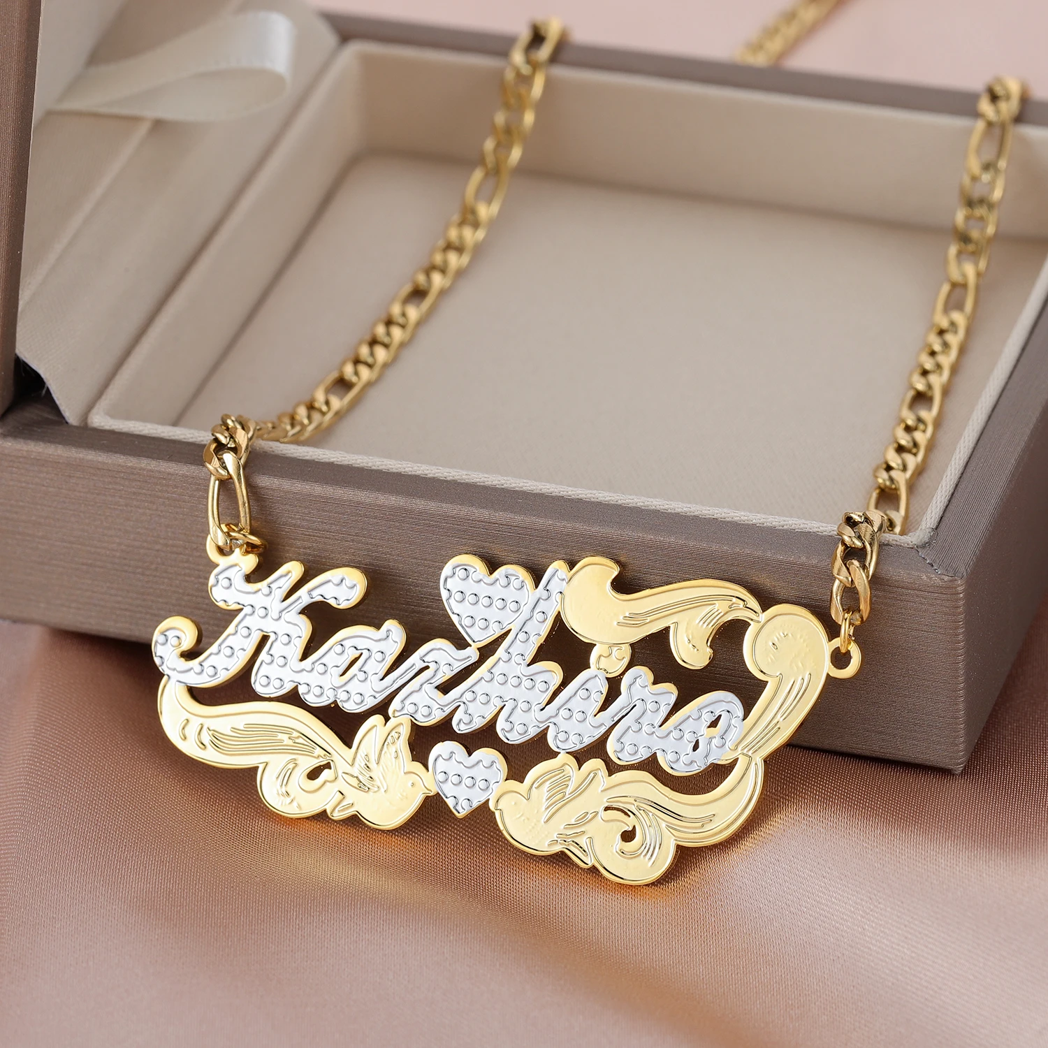 Zciti Custom Name Necklace 18K Gold Two Tone Gold Personalized Jewelry Stainless Steel Necklaces Double Plate 3D Nameplate Gift