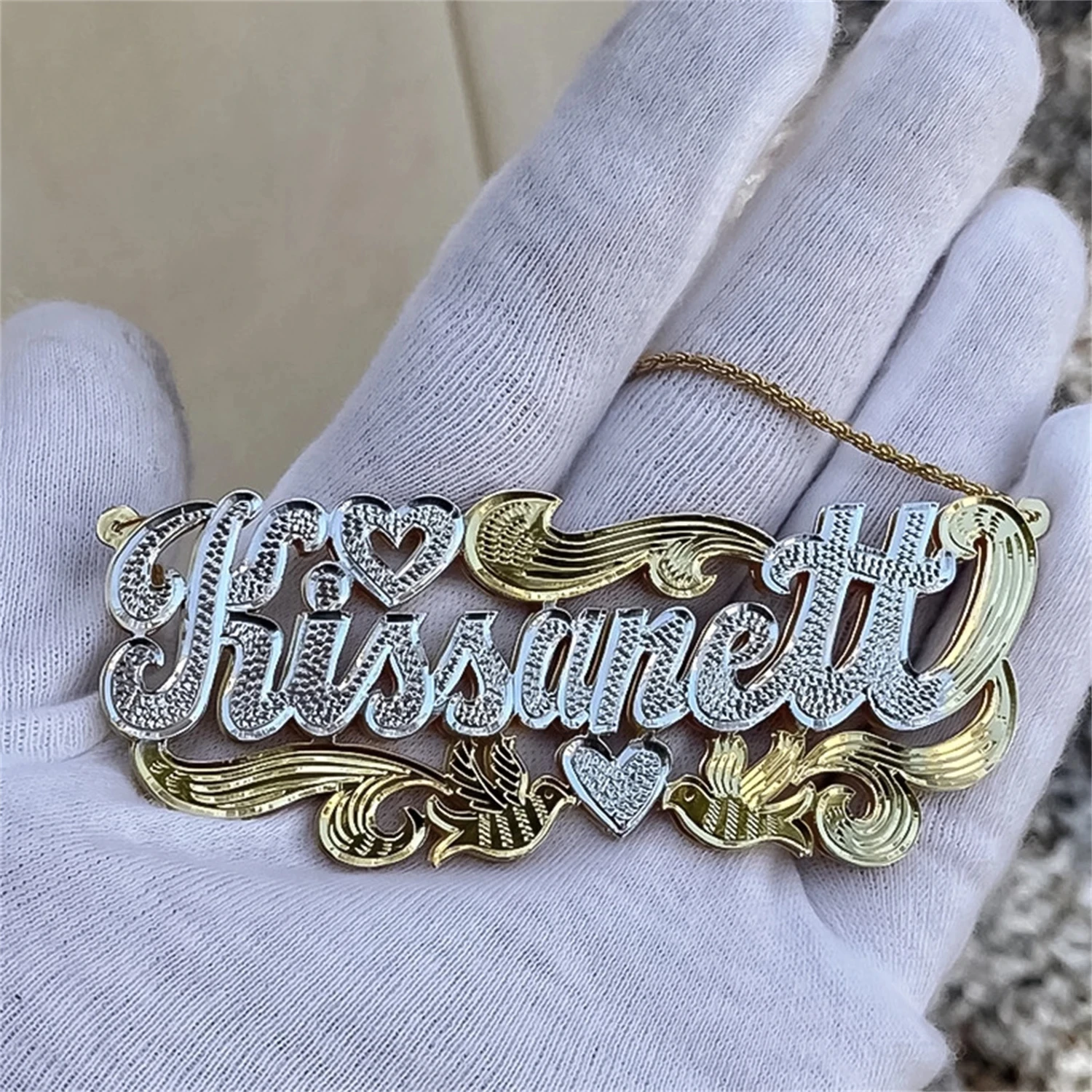 Zciti Custom Name Necklace 18K Gold Two Tone Gold Personalized Jewelry Stainless Steel Necklaces Double Plate 3D Nameplate Gift