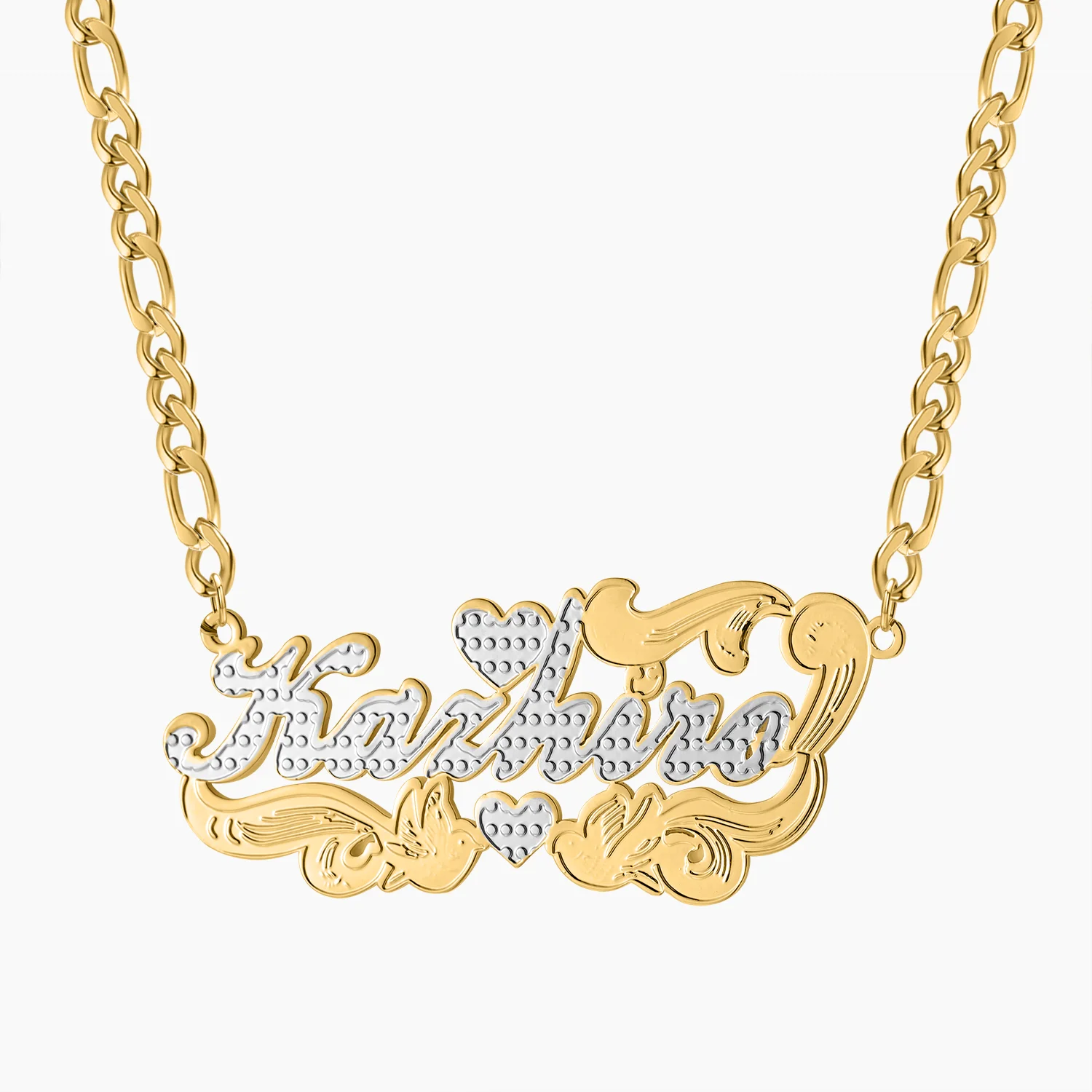 Zciti Custom Name Necklace 18K Gold Two Tone Gold Personalized Jewelry Stainless Steel Necklaces Double Plate 3D Nameplate Gift