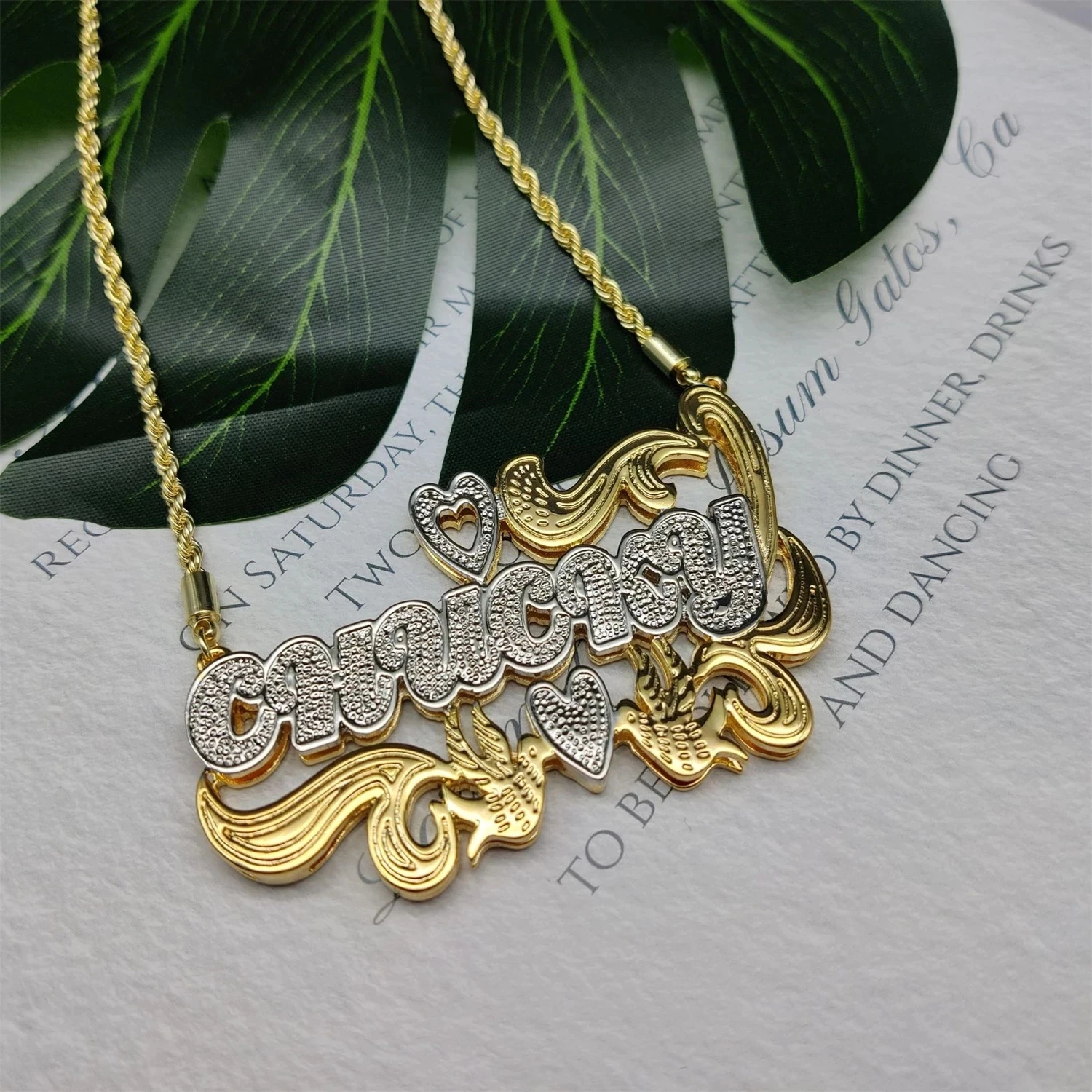 Zciti Custom Name Necklace 18K Gold Two Tone Gold Personalized Jewelry Stainless Steel Necklaces Double Plate 3D Nameplate Gift