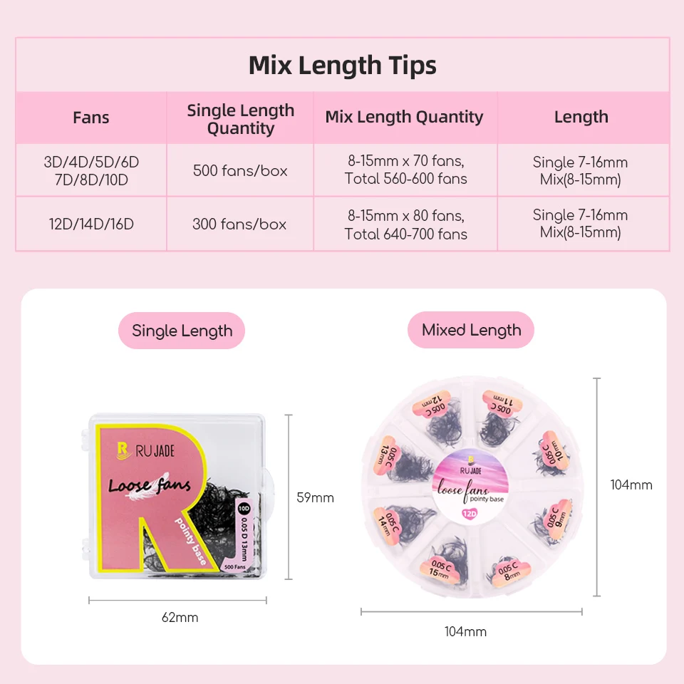 Mixed Loose Fan Lashes Pointy Base Premade Volume False Eye Silk Lashes Fans Thin Slim Base Pre Made Volume Eyelashes Extensions