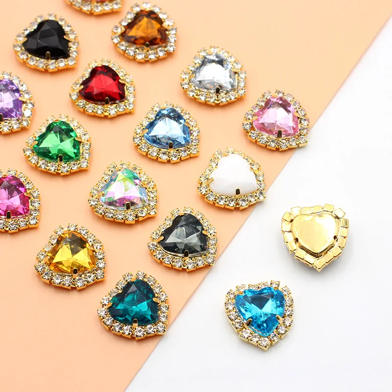 10pcs/batch 18MM Metal Heart Rhinestone Buttons Handmade DIY Sewing Clothing Wedding Decoration Accessories