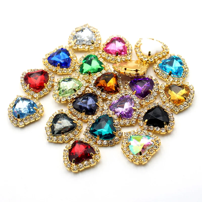10pcs/batch 18MM Metal Heart Rhinestone Buttons Handmade DIY Sewing Clothing Wedding Decoration Accessories