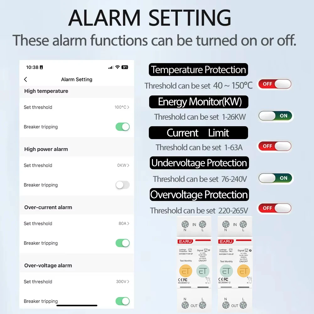 2P TUYA APP Zigbee WIFI Smart Energy Power Consumption KWh Meter Circuit Breaker Time Relay Switch Leakage Voltage Protection