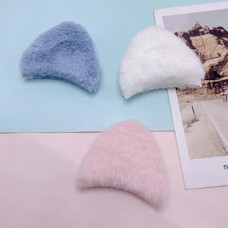 30Pcs 6*5.5CM Furry Felt Plush Padded Cat Ear Appliques For Children Headwear Accessories Clothes Sewing DIY Craft Patch