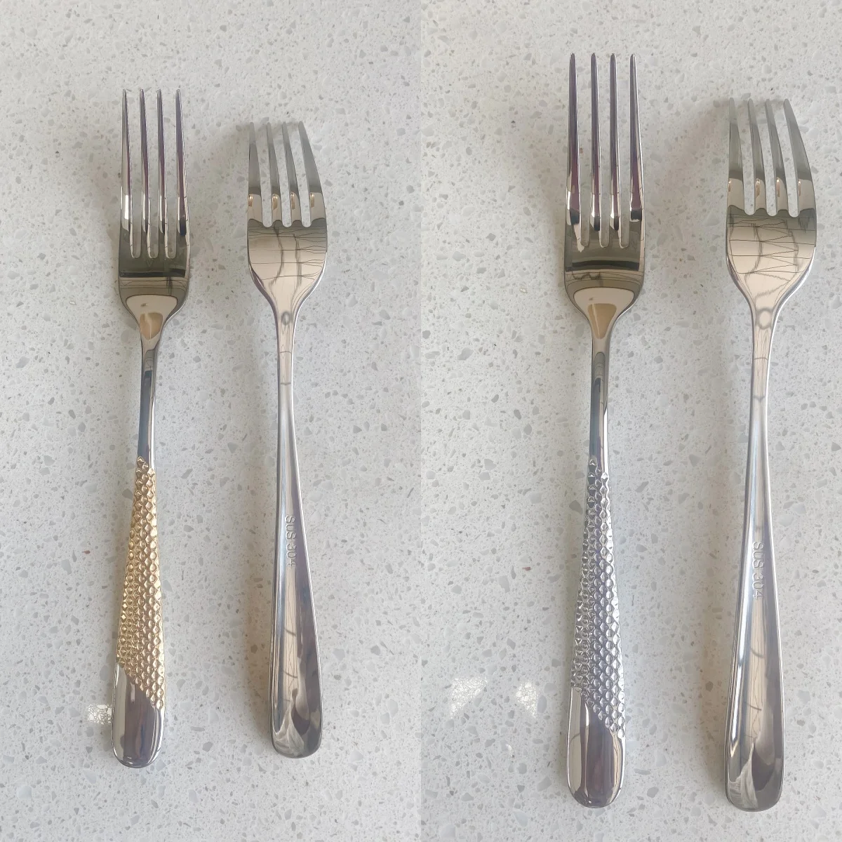 7.95“ Food Grade Stainless Steel 304 Gold Plated Dinner Forks Set Dishwasher Safe Salad Fork Table Fork Set With Hammered Handl