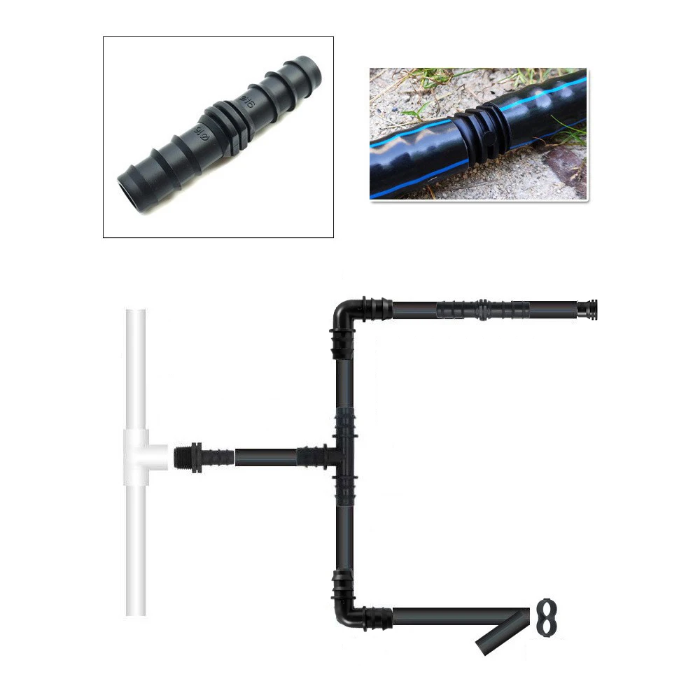 10PCS 16mm 20mm 25mm Barbed Couplings Straight Through Connector Micro Drip Irrigation PE Pipe Tubing Garden Hose Repair Fitting