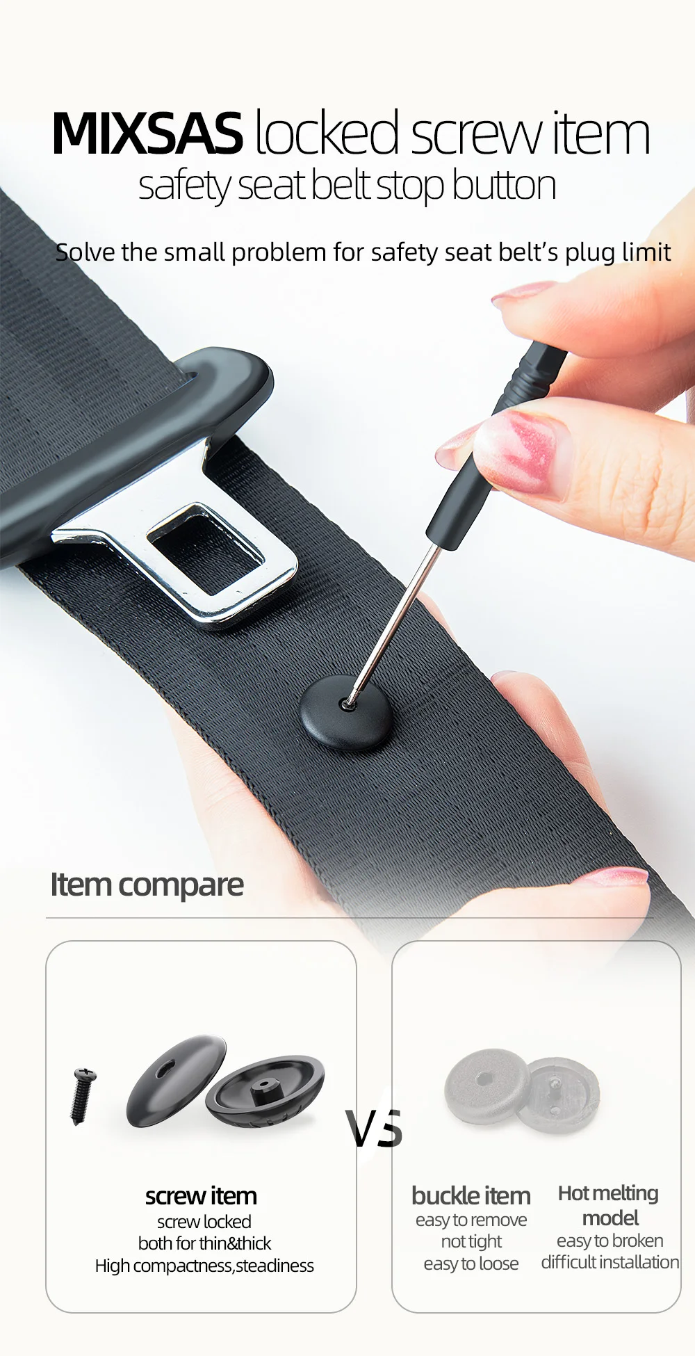 MIXSAS Car Safety Seatbelt Stopper Buckle Vehicle Seat Belt Spacing Limit Stopper Clips Anti-slip Buttons Clip Retainer Car Tool