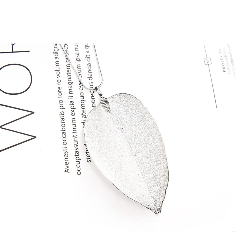 Silver Color Simple Punk Leaves p\Pendant Long Style Necklace For Women Girl Trendy Fashion Exquisite Jewelry Accessories Gifts