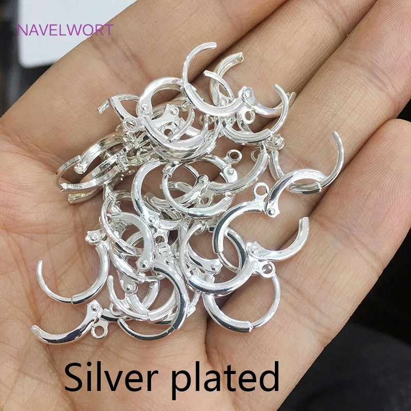 Brass Metal French Hoop Earring Clasps Fittings 14K Gold Plated Ear Setting Base Finding Women Fashion Jewellery Making Supplies