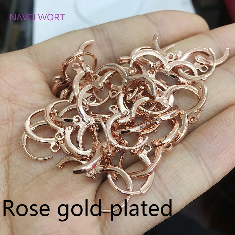 Brass Metal French Hoop Earring Clasps Fittings 14K Gold Plated Ear Setting Base Finding Women Fashion Jewellery Making Supplies