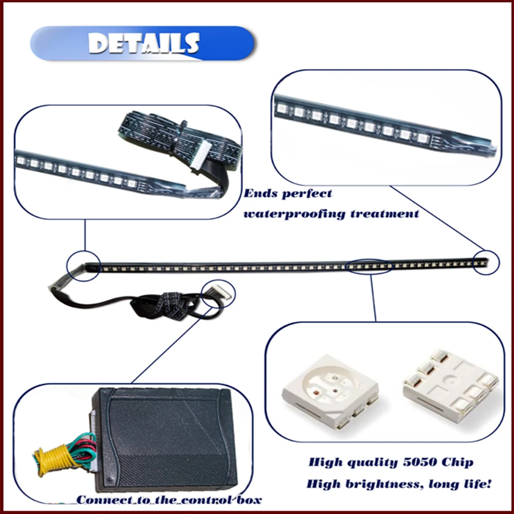 1set Car Accessories 22" 7-Color DC 12V 48 LED RGB Scanner Flash Car SUV Motorcycle Strobe Knight Rider Kit PVC Flash Light Str