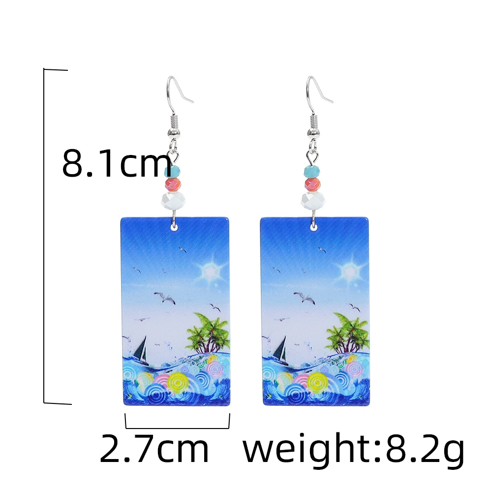 Fashion Beach Vacation Style Geometric Round Blue Waves Acrylic Earrings For Women Elegant Casual Charming Ladies Party Jewelry